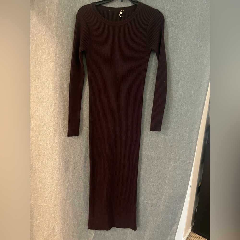Gianni Bini Long Sleeve Ribbed Bodycon Sweater Dress in Dark Brown